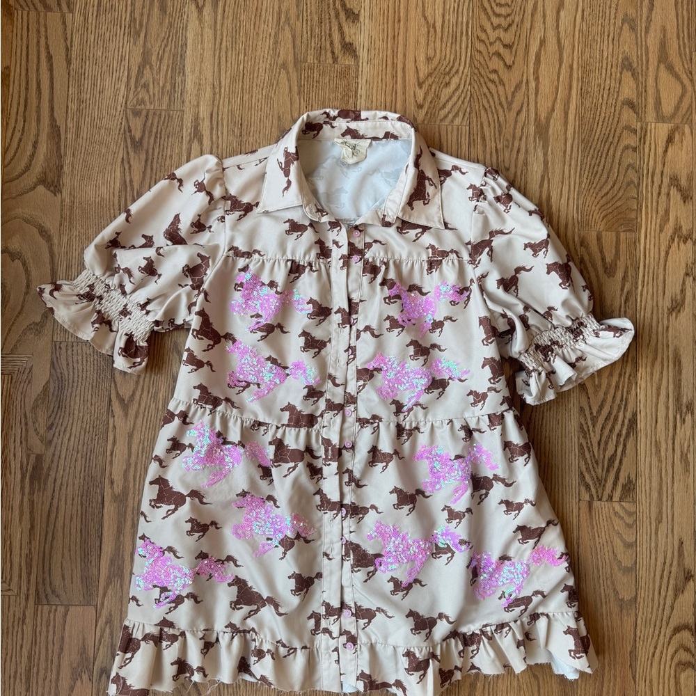 Oversized Ruffle Shirt with Horse Print